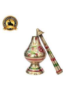 Saubhagya Saubhagya Pure Brass Gulab Pash Rose Water Holy Water and Perfume Sprinklers Gangajal Spray Bottle for PoojaPuja Mandir Temple Gold 10 inches 1piece Color  - Image 2