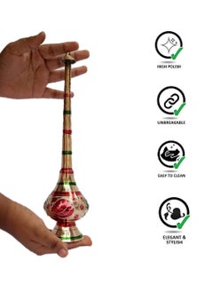Saubhagya Saubhagya Pure Brass Gulab Pash Rose Water Holy Water and Perfume Sprinklers Gangajal Spray Bottle for PoojaPuja Mandir Temple Gold 10 inches 1piece Color  - Image 3