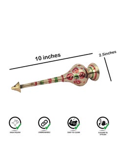 Saubhagya Saubhagya Pure Brass Gulab Pash Rose Water Holy Water and Perfume Sprinklers Gangajal Spray Bottle for PoojaPuja Mandir Temple Gold 10 inches 1piece Color  - Image 4