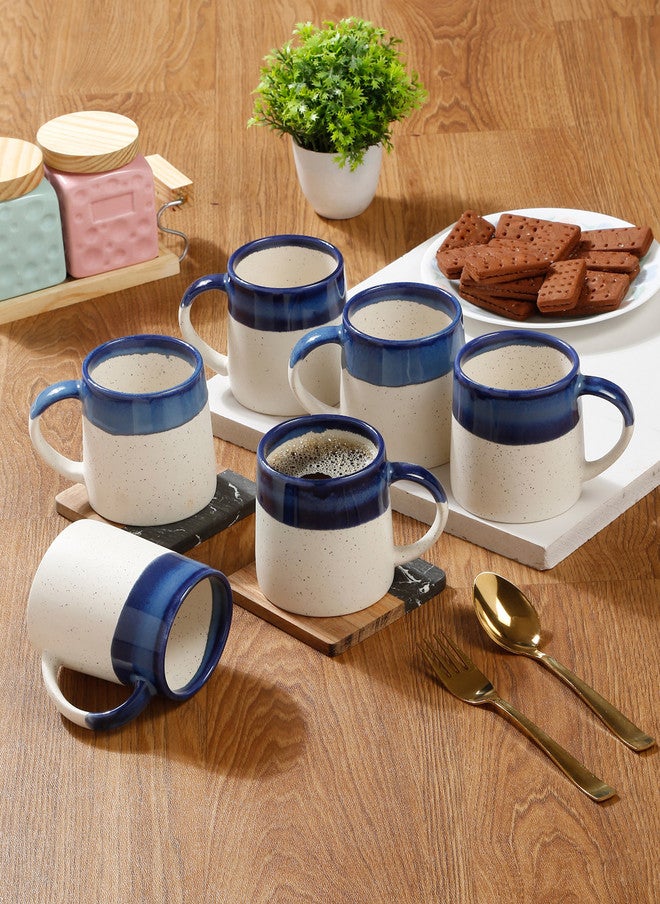 Arrabi Conical Shaped Blue Colourblocked Ceramic Microwave Safe 6 Piece Mugs-300ml - Image 1