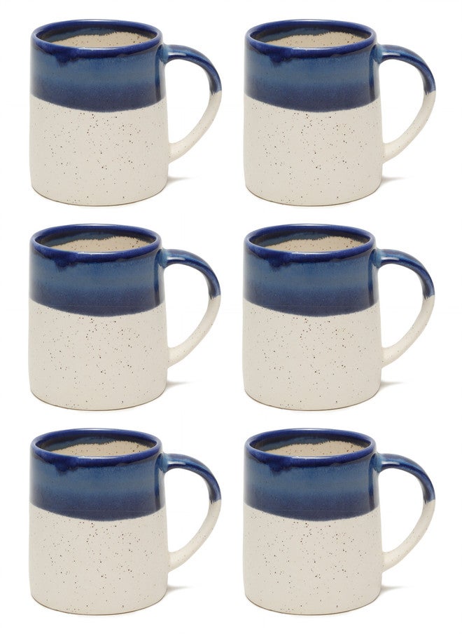 Arrabi Conical Shaped Blue Colourblocked Ceramic Microwave Safe 6 Piece Mugs-300ml - Image 2