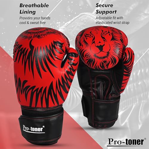 Protoner Pro-Toner Boxing Gloves, Red and Black Tiger Print Design, Faux Leather, for Men and Women (Red/Black, 12 oz) - Image 5