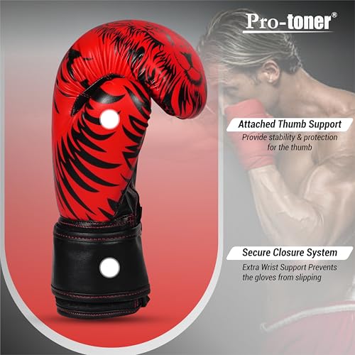 Protoner Pro-Toner Boxing Gloves, Red and Black Tiger Print Design, Faux Leather, for Men and Women (Red/Black, 12 oz) - Image 4