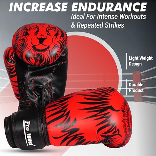 Protoner Pro-Toner Boxing Gloves, Red and Black Tiger Print Design, Faux Leather, for Men and Women (Red/Black, 12 oz) - Image 3