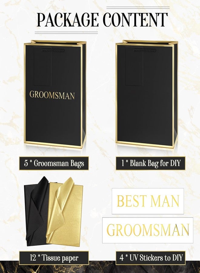 Resholder 6 Pack Groomsmen Gift Bags with Tissue Paper DIY Best Man Proposal Favor Bag with Tag Bachelor Wedding Gifts for Groomsman Best Man Bachelor Party (Medium,Black White 1) - Image 2