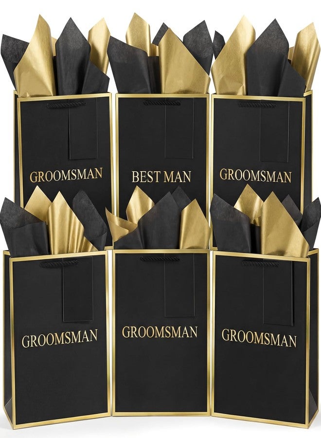 Resholder 6 Pack Groomsmen Gift Bags with Tissue Paper DIY Best Man Proposal Favor Bag with Tag Bachelor Wedding Gifts for Groomsman Best Man Bachelor Party (Medium,Black White 1) - Image 1
