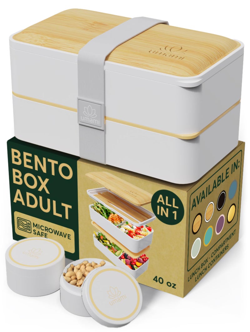 Umami Bento Box Adult Lunch Box | All You Need for Lunch On-the-Go Needs | Premium Stackable Bento Lunch Box for Adults w/Utensil Set, Sauce Containers, Compartments & Real Bamboo Lid - Image 1