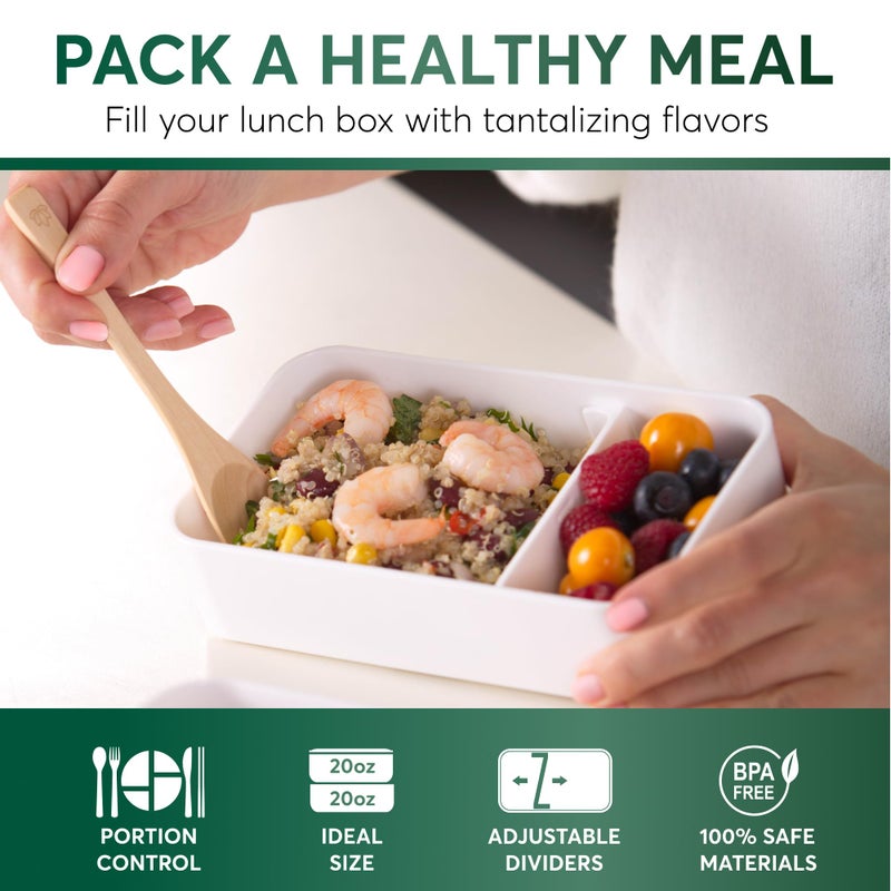 Umami Bento Box Adult Lunch Box | All You Need for Lunch On-the-Go Needs | Premium Stackable Bento Lunch Box for Adults w/Utensil Set, Sauce Containers, Compartments & Real Bamboo Lid - Image 4