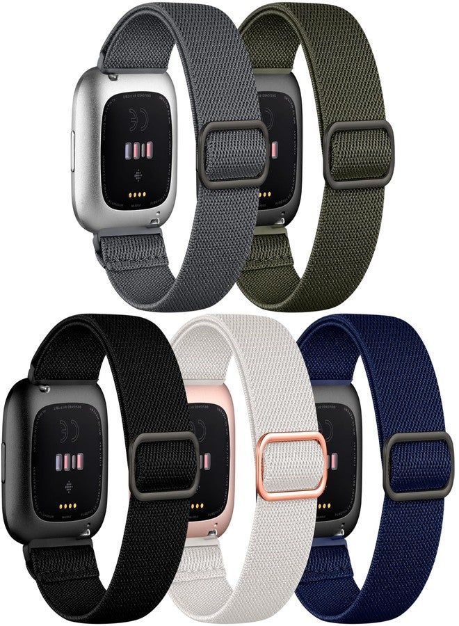 داجين مجموعة من 5 أساور رياضية مرنة من النايلون من DaQin متوافقة مع ساعات Fitbit Versa/Versa Lite/SE/Fitbit Versa 2 للرجال والنساء، سوار معصم قابل للتعديل والتمدد لحلقة واحدة لساعات Fitbit Versa 2 الذكية - Image 1