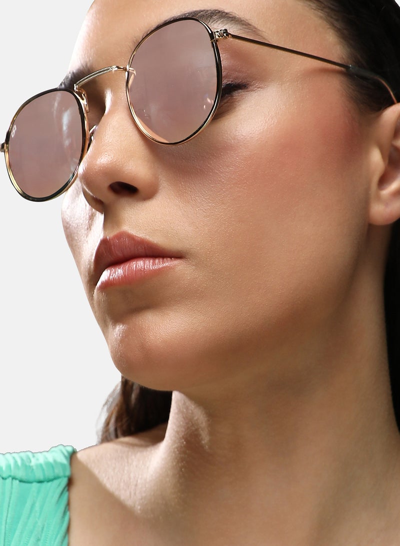Haute Sauce Haute Sauce Women's Metallic Round Sunglasses For Casual Wear | One-Size | Gold Alloy Frame | Brown Polarized Lens | Full Rim | Eyewear For Woman & Girls  - Image 3
