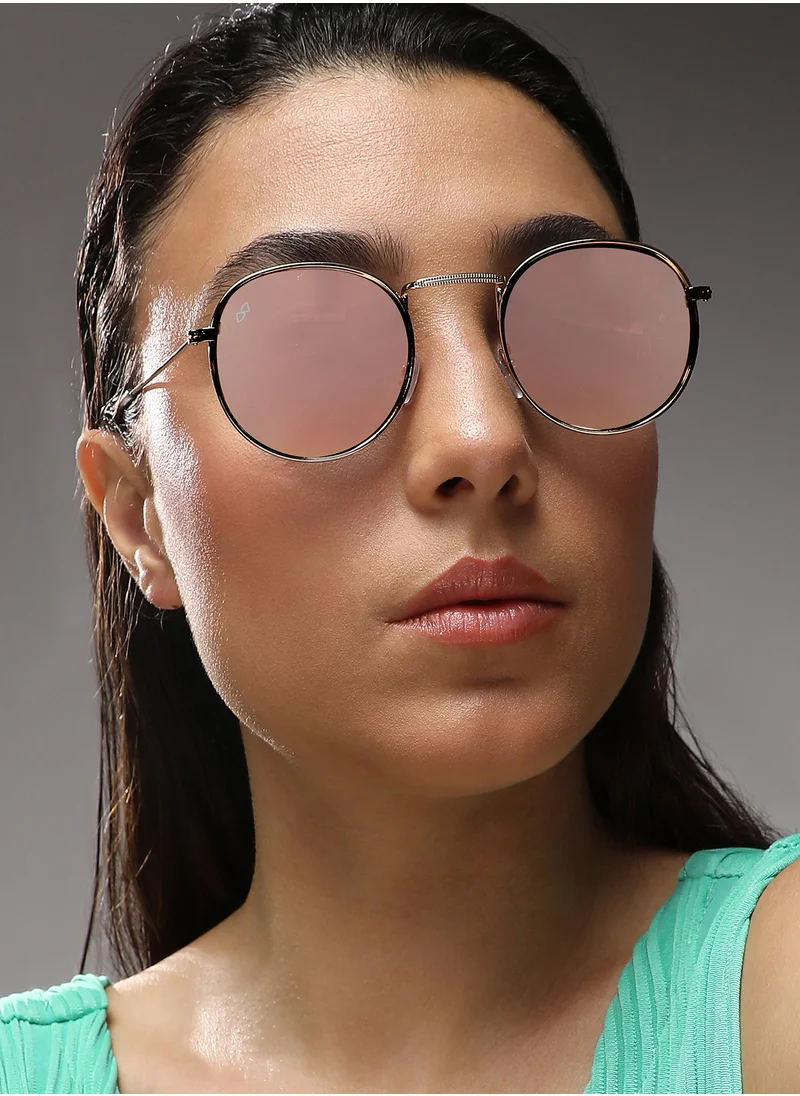 Haute Sauce Haute Sauce Women's Metallic Round Sunglasses For Casual Wear | One-Size | Gold Alloy Frame | Brown Polarized Lens | Full Rim | Eyewear For Woman & Girls