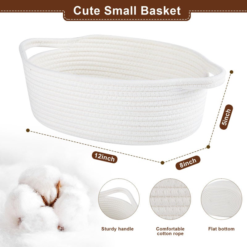 OIAHOMY Gift Basket with Handle, Small Woven Basket with Gift Bag, Ribbon and Wrap Tissue Paper, Nursery Bins Empty to Fill with Small Items, Baby, Pet Toy Organizer - White - Image 4