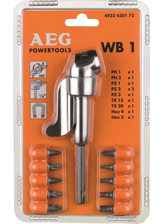 WB1 Screwing Corner Adapter + 10 Piece Bit Set