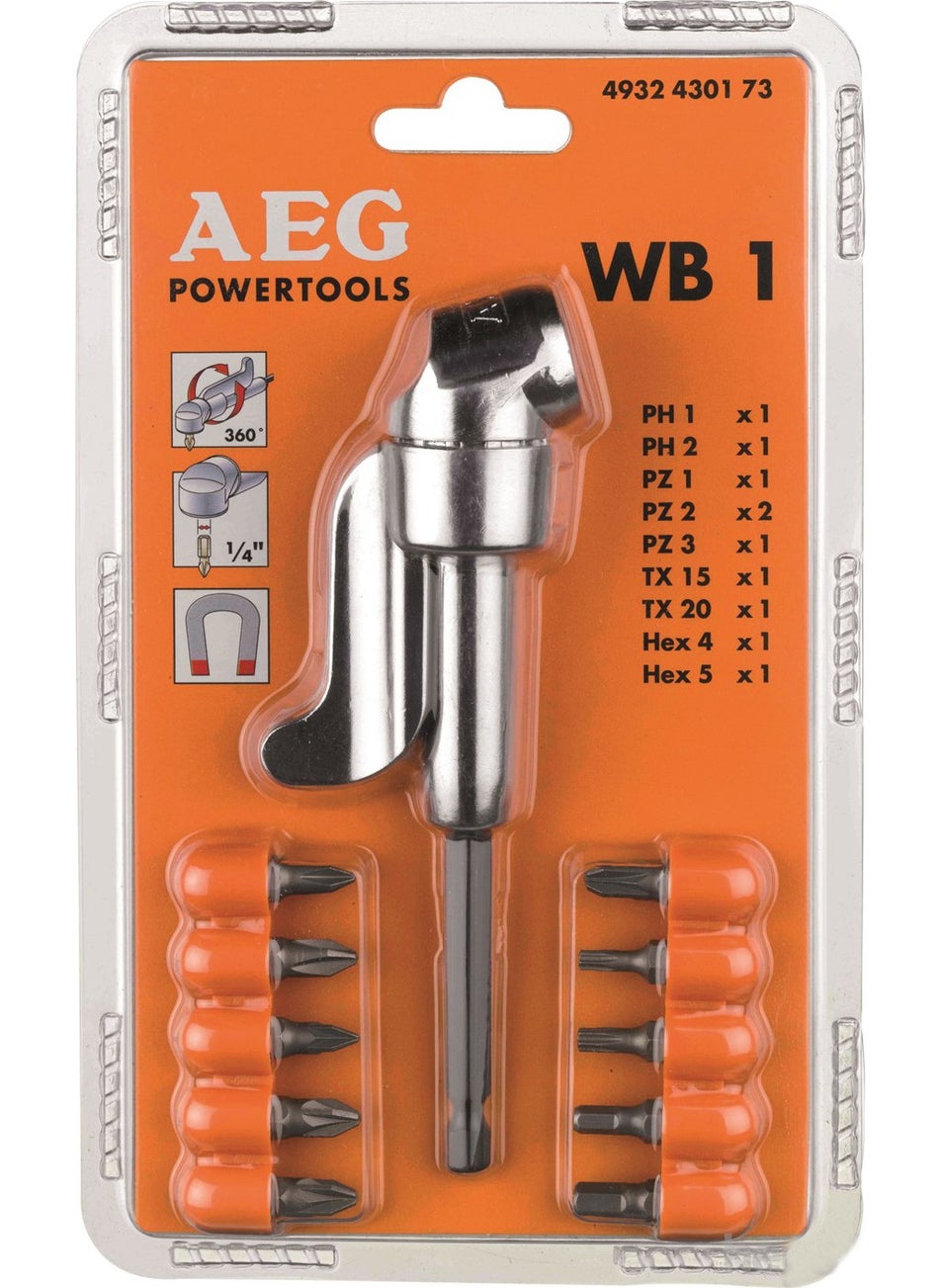 AEG WB1 Screwing Corner Adapter + 10 Piece Bit Set  - Image 1