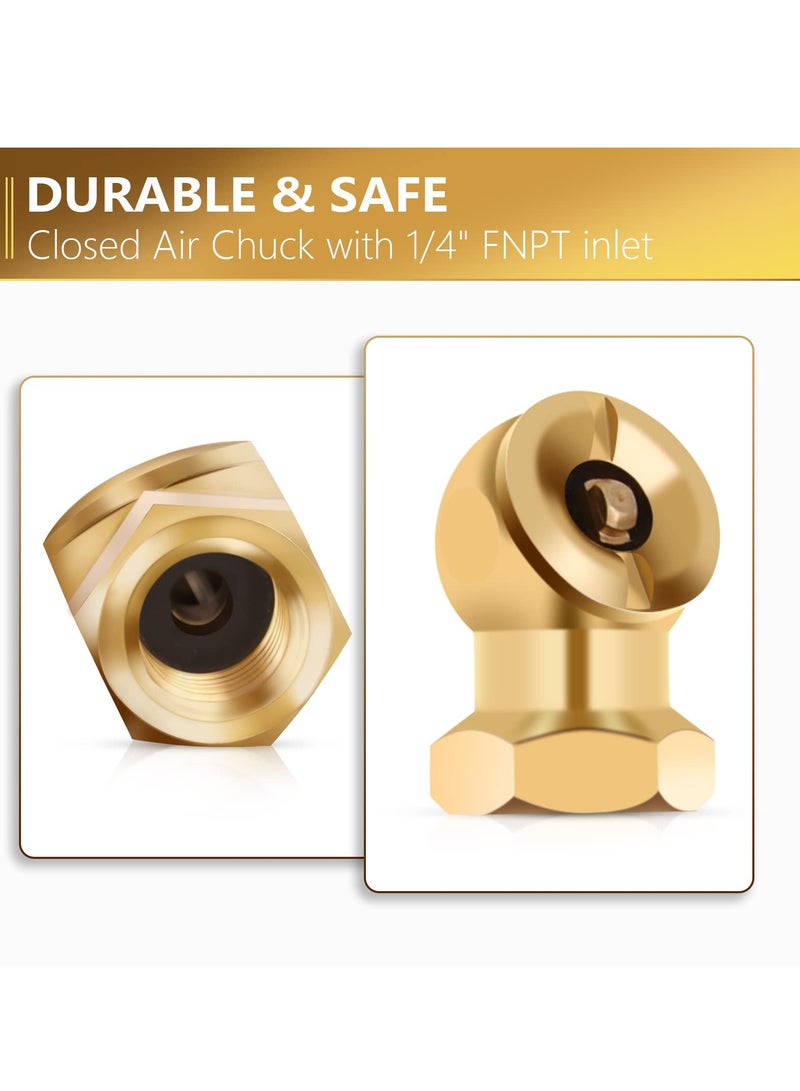 Excefore 2 Pack Ball Foot Air Chuck with Clip, 1/4'' FNPT Closed Flow Air Chuck Made of Brass for Inflator Gauge Compressor Accessories, with Tape for Inflator Gauge Compressor Accessories  - Image 2