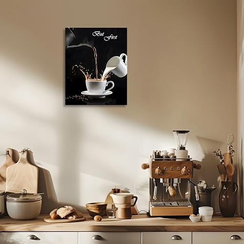 OWNANRTHM Coffee Canvas Wall Art But First Coffee Sign Poster Abstract Coffee Pictures for Coffee Bar for Kitchen Dining Room Wall Decor Framed 12X16 inch - Image 4