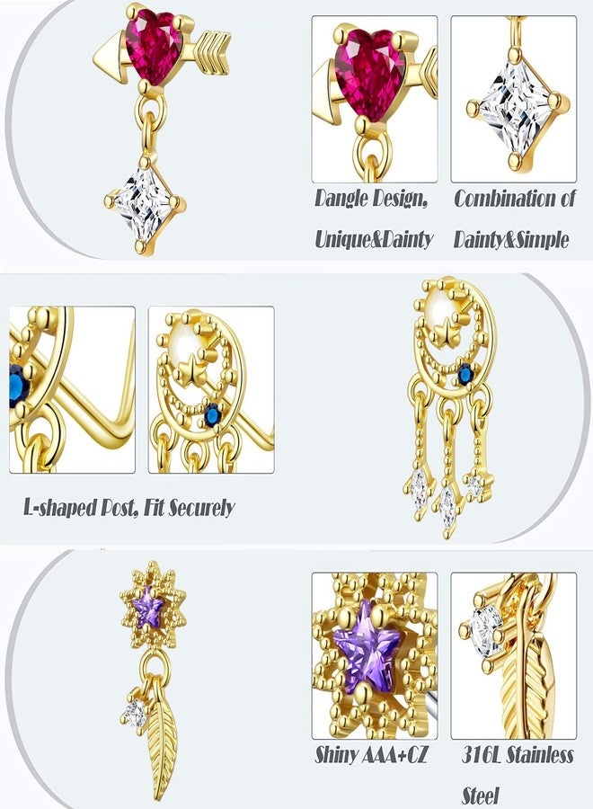 TAMHOO 18Pcs 18G Nose Rings L Shape Nose Ring Stud for Women-Butterfly Nose Ring - Gold Nose Studs for Women - Image 5