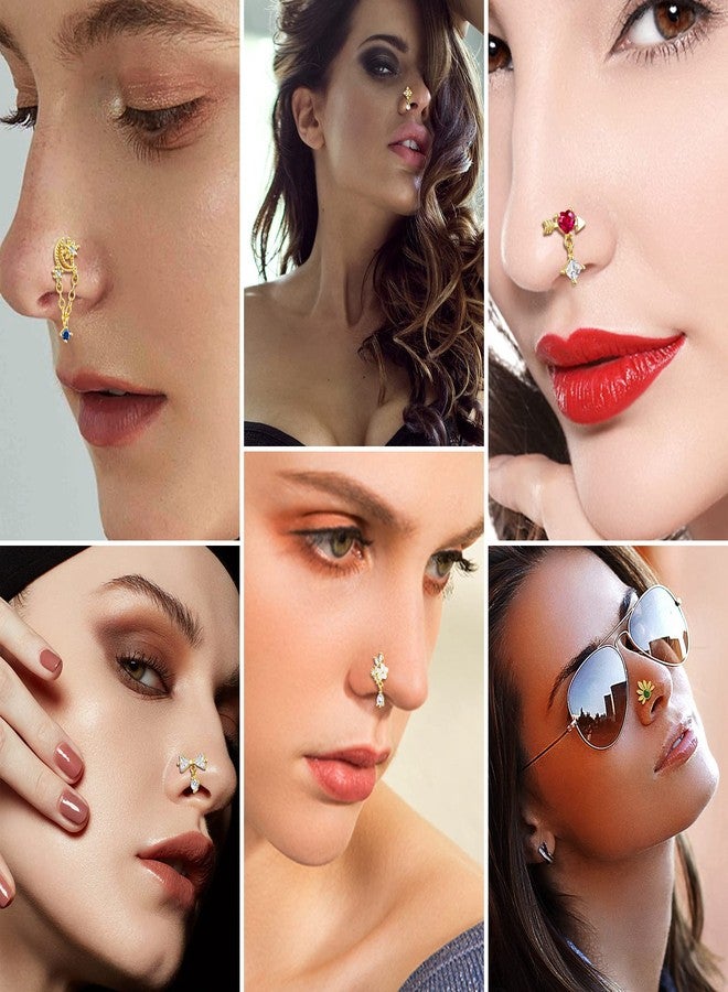 TAMHOO 18Pcs 18G Nose Rings L Shape Nose Ring Stud for Women-Butterfly Nose Ring - Gold Nose Studs for Women - Image 3