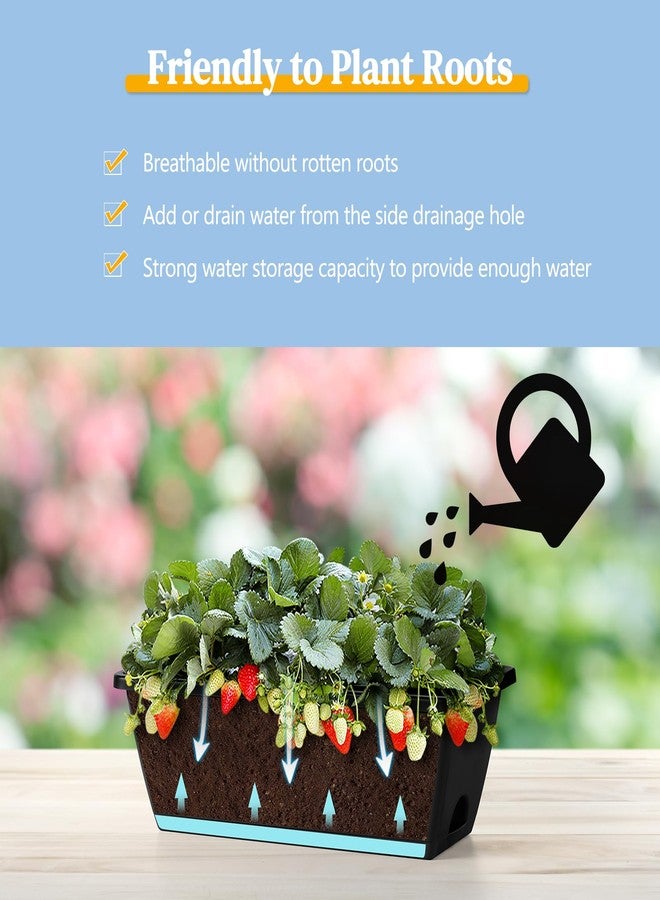 smusei 4 Pack Window Boxes Planters 17’’ Railing Planter Box with Adjustable Brackets, Deck Railing Hanging Flower Pots Rectangular Herb Planter for Outdoor Fence Garden, Balcony Decor - Image 5