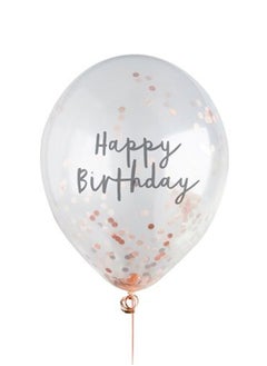 Hootyballoo Rose Gold 'Happy Birthday' Confett Filled 12" Latex Balloons 5Ct 