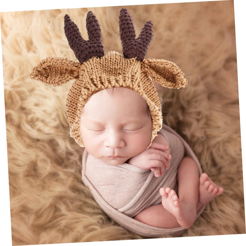 Brown Deer Antler Winter Hat Set Soft Knit Newborn Cap For Shower Photo Sessions - Image 5