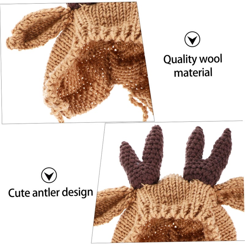 Brown Deer Antler Winter Hat Set Soft Knit Newborn Cap For Shower Photo Sessions - Image 4