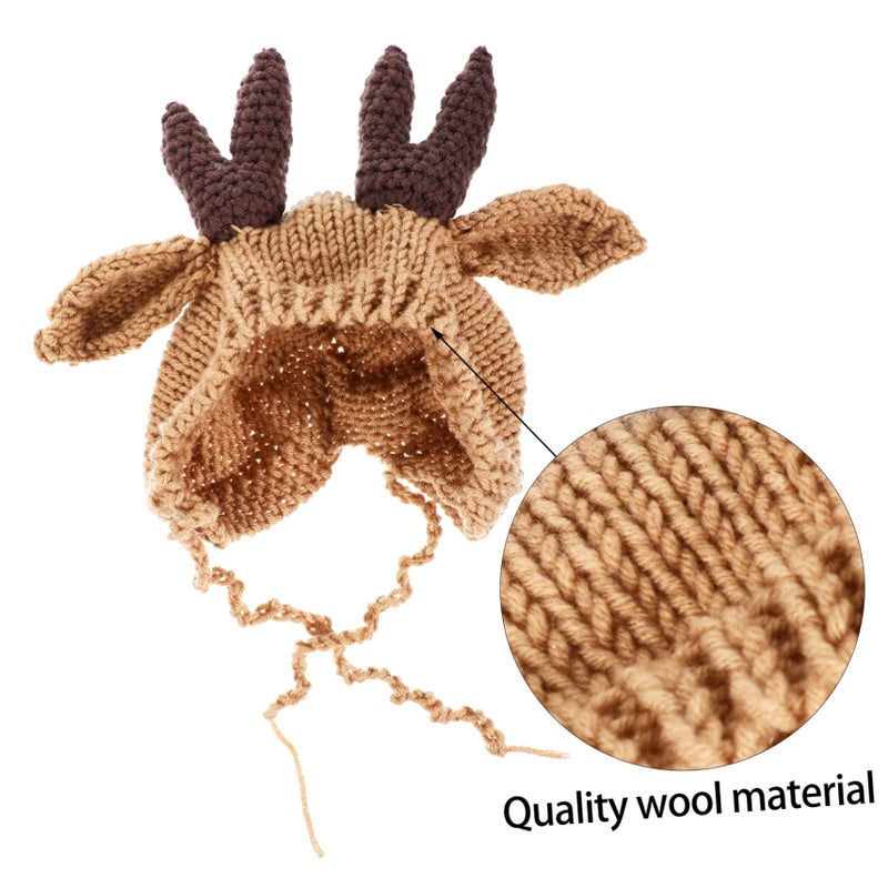 Brown Deer Antler Winter Hat Set Soft Knit Newborn Cap For Shower Photo Sessions - Image 3