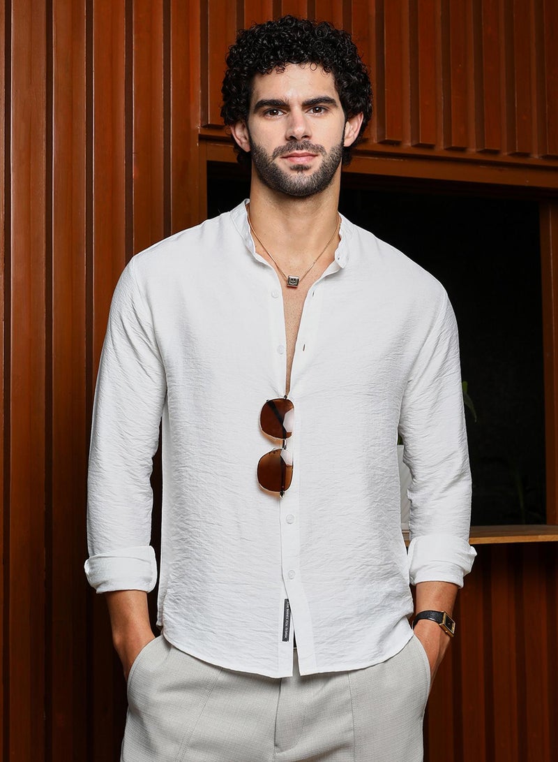 Campus Sutra Men's Cream White Breezy Mandarin Shirt  - Image 1