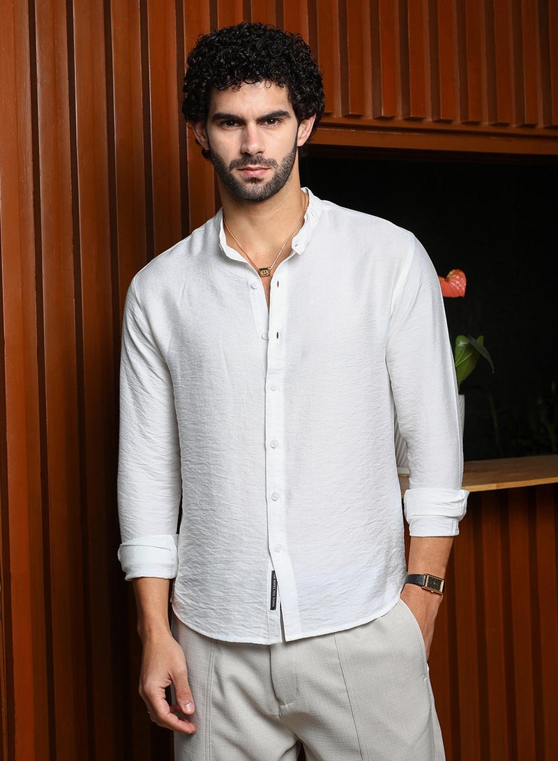 Campus Sutra Men's Cream White Breezy Mandarin Shirt  - Image 2