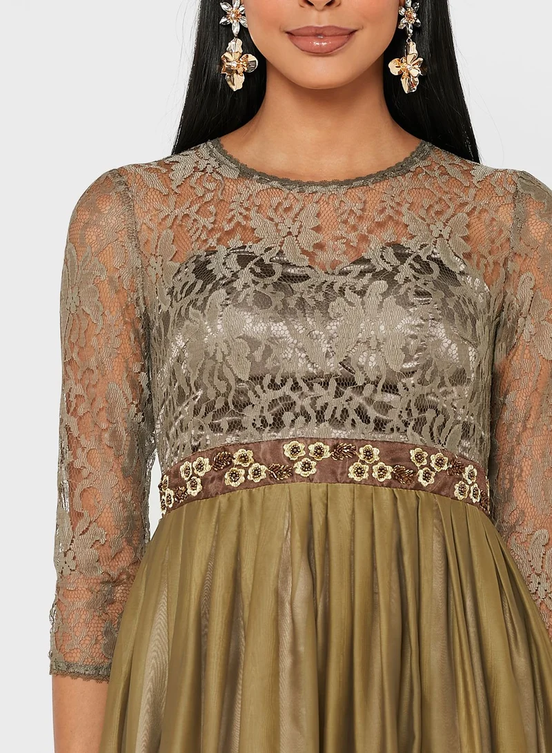 Khizana Lace Detail A-Line Dress