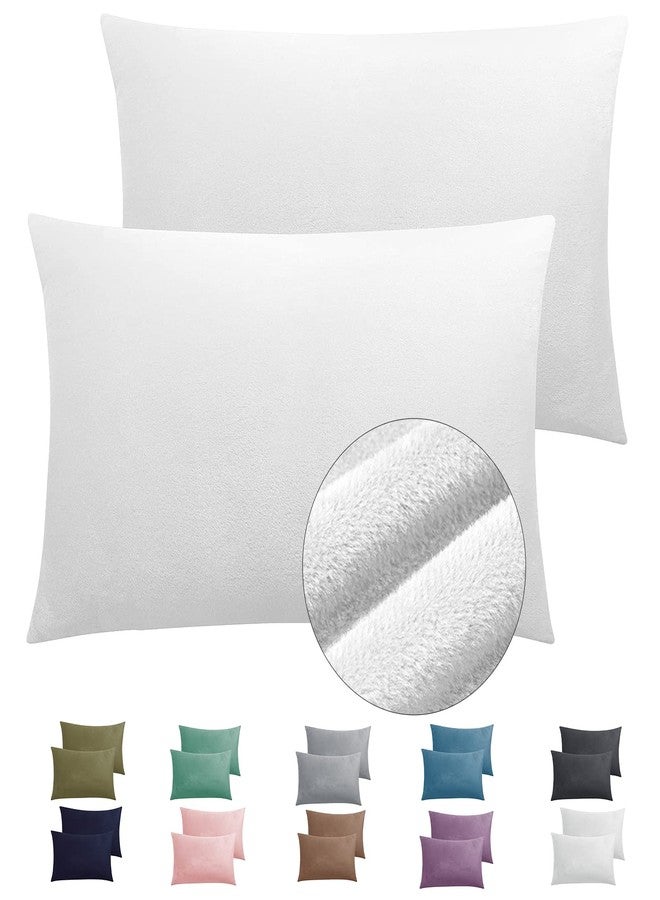 TELUS 2 Pack Zippered Velvet Standard Pillowcases, Super Soft and Cozy Luxury Fuzzy Flannel Pillow Cases with Zipper, 20x26 Inches, White - Image 1