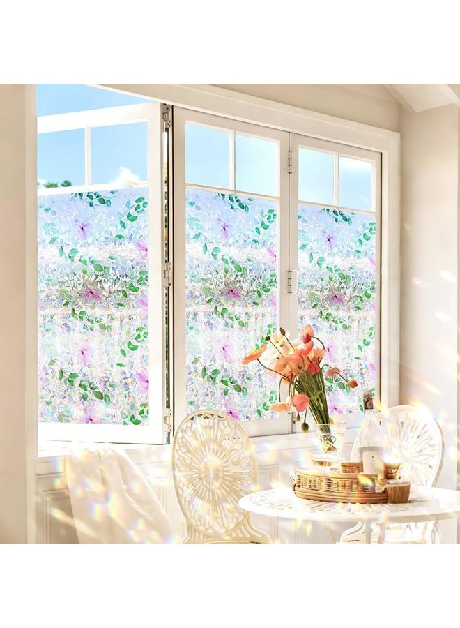 Coavas Stained Glass Window Privacy Film Magnolia Floral Decorative Static Cling Rainbow Decals Non-Adhesive Sun Blocking Stickers for Home Bathroom Glass Door, Pink, 17.5" x 78.7" - Image 3