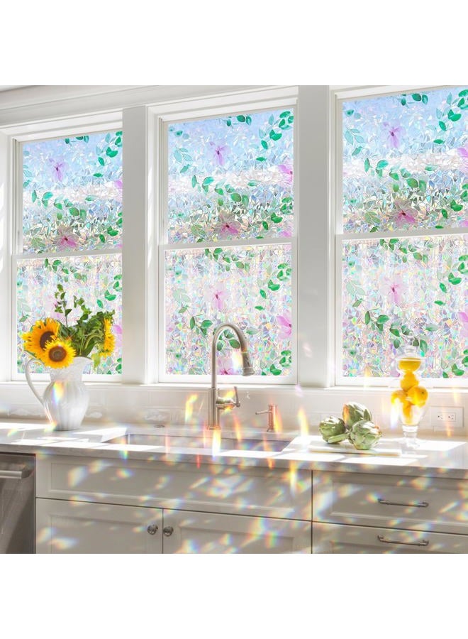 Coavas Stained Glass Window Privacy Film Magnolia Floral Decorative Static Cling Rainbow Decals Non-Adhesive Sun Blocking Stickers for Home Bathroom Glass Door, Pink, 17.5" x 78.7" - Image 4