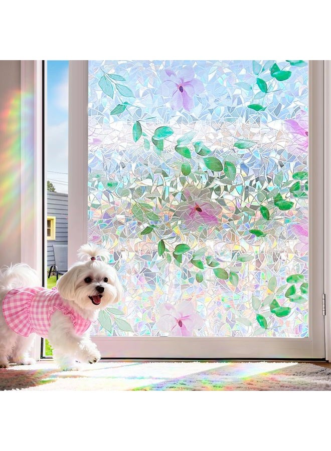 Coavas Stained Glass Window Privacy Film Magnolia Floral Decorative Static Cling Rainbow Decals Non-Adhesive Sun Blocking Stickers for Home Bathroom Glass Door, Pink, 17.5" x 78.7" - Image 1