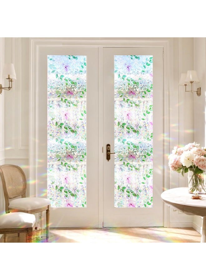 Coavas Stained Glass Window Privacy Film Magnolia Floral Decorative Static Cling Rainbow Decals Non-Adhesive Sun Blocking Stickers for Home Bathroom Glass Door, Pink, 17.5" x 78.7" - Image 2