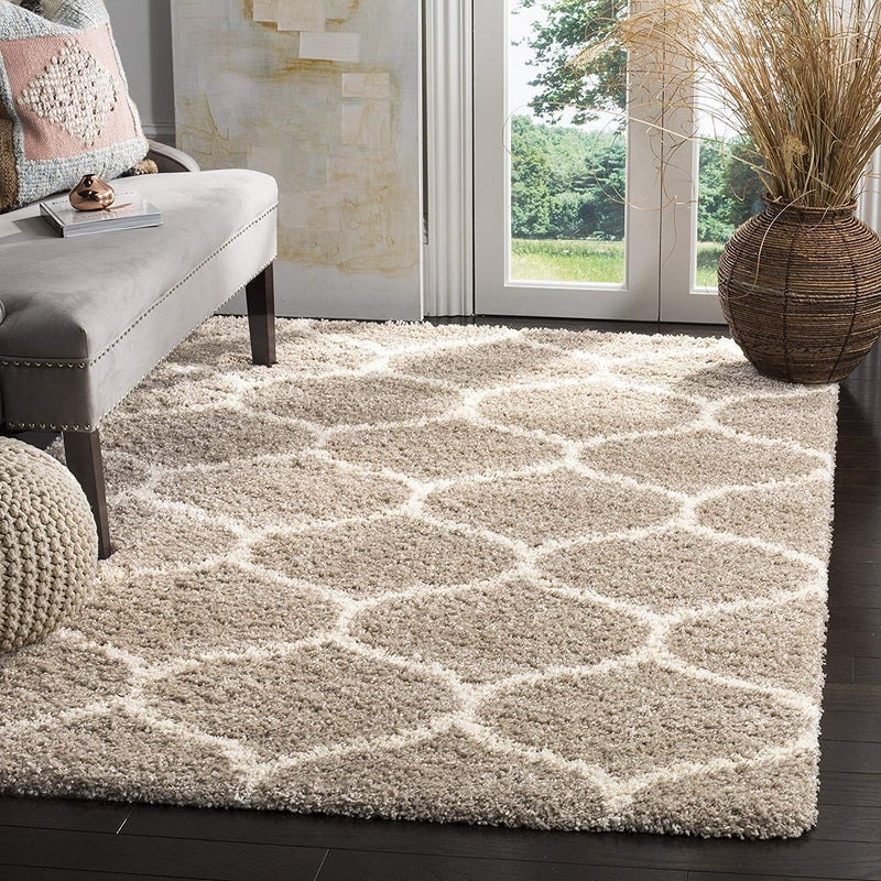 Naze Modern Polyester Anti Slip Shaggy Fluffy Rectangular Rug and Carpet for Living Room, Bedroom 5X7 Feet 'Grey and Grey - Image 1