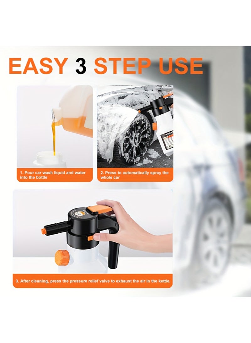 EzzySo Electric High-Pressure Foam Spray Gun & Automatic Sprayer Kit - 67.63oz Large Capacity Foam Kettle, 70°&75° Wide-Angle Nozzle, USB Rechargeable Long Battery Life, Multi-Purpose Cleaner for Car - Image 3