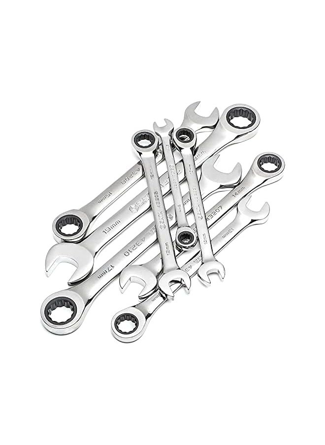 Sata SATA ST08008SJ 8-Piece Metric Ratcheting Wrench/Spanner Set, Polished, Sizes 8mm - 19mm, in Blow Mold Case  - Image 2