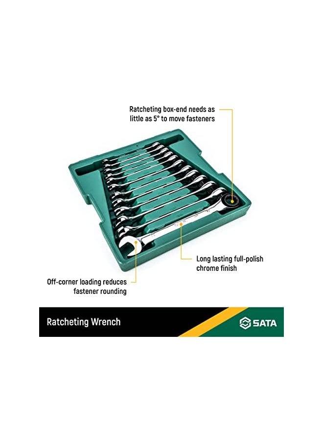 Sata SATA ST08008SJ 8-Piece Metric Ratcheting Wrench/Spanner Set, Polished, Sizes 8mm - 19mm, in Blow Mold Case  - Image 3