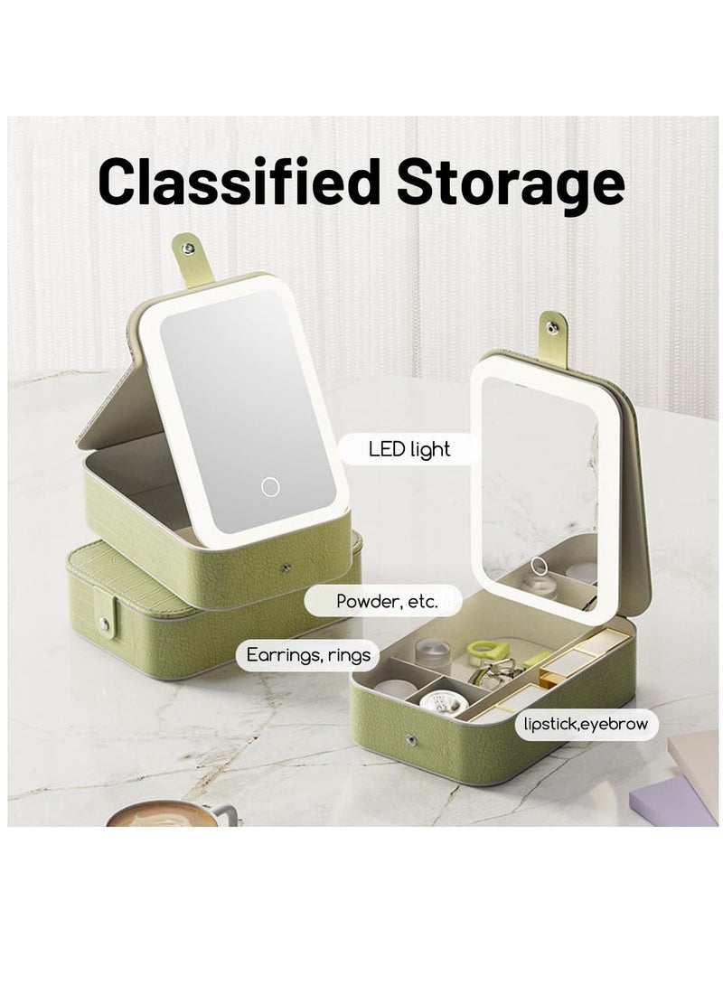 Excefore Travel Makeup Jewelry Case with LED Mirror, 3 Color LED Adjustable Brightness Storage Case for Eyelash station Makeup Brushes Cosmetic Tools Pink On-the-go Makeup Needs, White, Small - Image 4