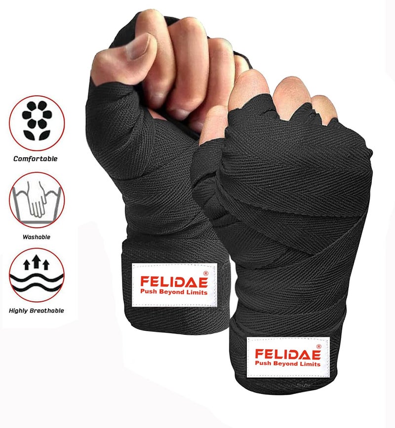 FELIDAE PRO Boxing Wrap for Men Hand Wrap for Boxing Punching Hand Wraps Wrist Supporter for Gym Boxing Bandage for MMA and Martial Arts (110 inch) (Black) - Image 3