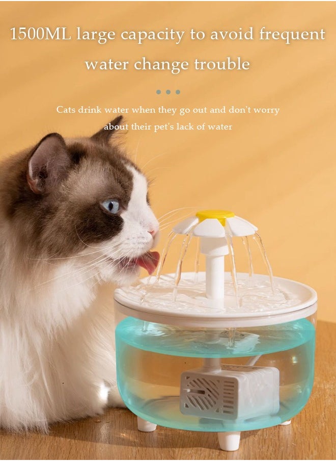 Cat Water Fountain,50oz/1.5LAutomatic Pet Fountain Dog Water Dispenser,Automatic Cat Fountain Filters with Ultra Quiet Pump，Transparency，Three Ways to Drink