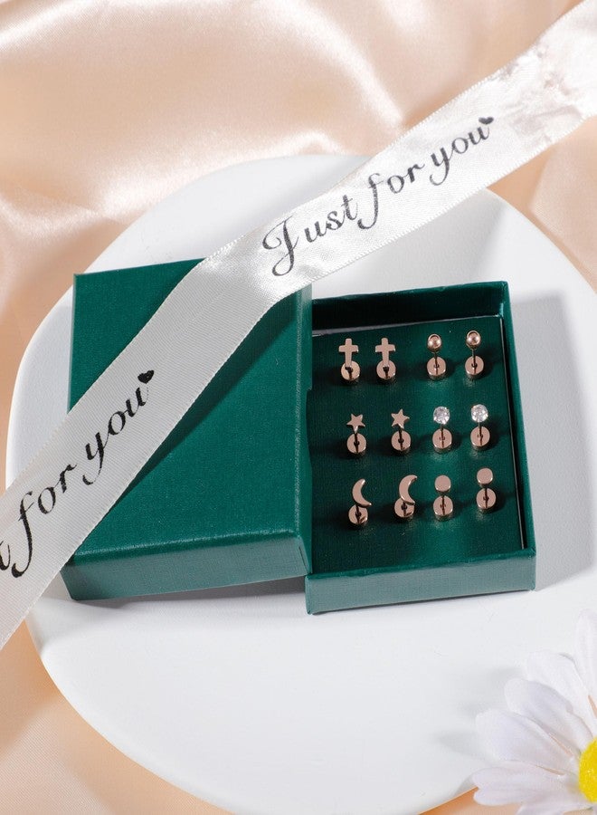 MJust Hypoallergenic G23 Titanium Earrings for Women & Men – Flatback Studs with Moon, Star & CZ Designs for Sensitive Ears (Rose Golden) - Image 4