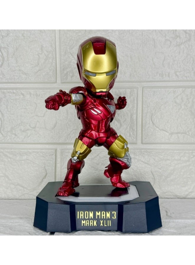 Avengers Marvel Q version MK6 Red gold Iron Man voice-activated luminous model desktop handmade car decoration gift - Image 1