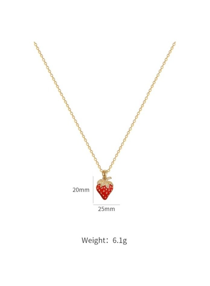 YOOESTORES82 Red Strawberry Pendant Necklace for Women,14K Gold Sparkling Rhinestone Dripping Strawberry Choker Necklace Party Sweet Jewelry Gift - Image 1