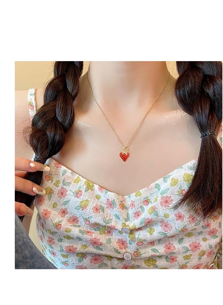 YOOESTORES82 Red Strawberry Pendant Necklace for Women,14K Gold Sparkling Rhinestone Dripping Strawberry Choker Necklace Party Sweet Jewelry Gift - Image 2