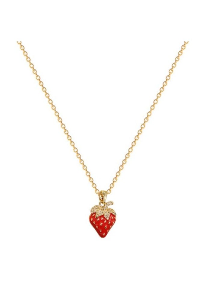 YOOESTORES82 Red Strawberry Pendant Necklace for Women,14K Gold Sparkling Rhinestone Dripping Strawberry Choker Necklace Party Sweet Jewelry Gift - Image 3
