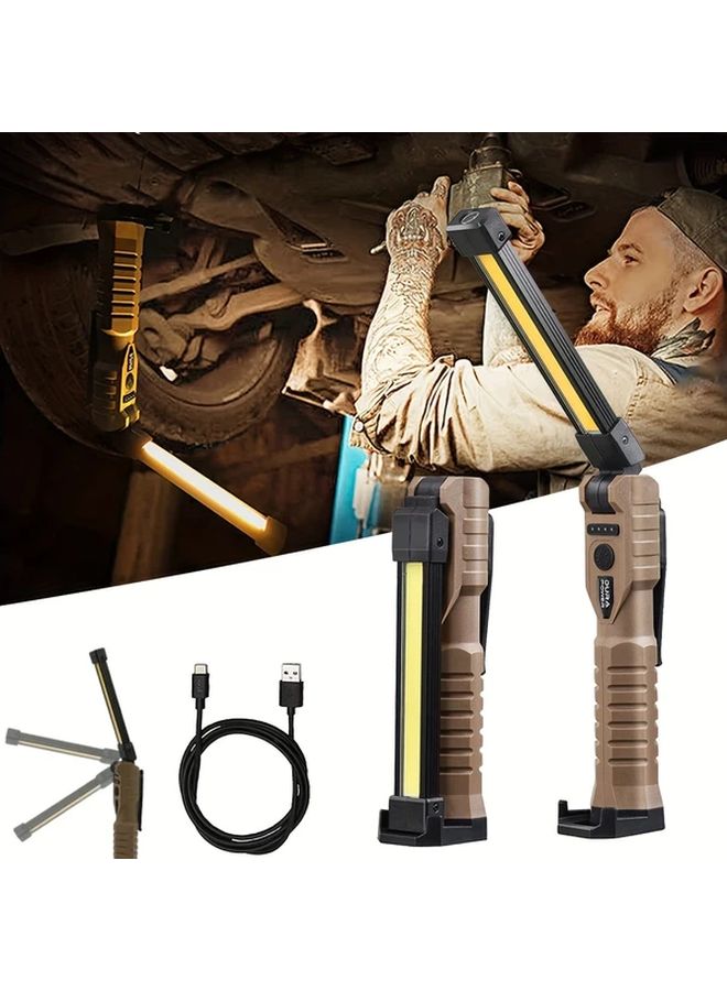 Brown Portable LED Flashlight USB Rechargeable Handheld Torch Foldable COB Work Light - Image 2