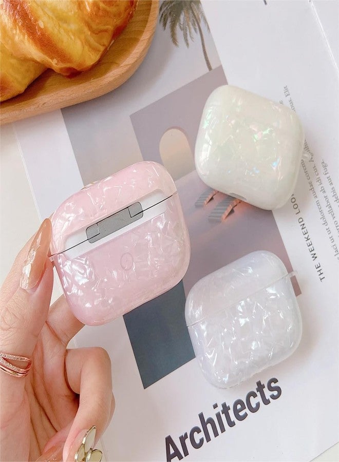 Olytop for Cute Glitter Airpods Pro 2nd/1st Generation Case with Cleaner Pen, Shell Pattern Airpods iPod Pro 2 Gen Cover Protective Skin Girl Women with Luxury Pearl Keychain 2023/2022/2019 - White - Image 5