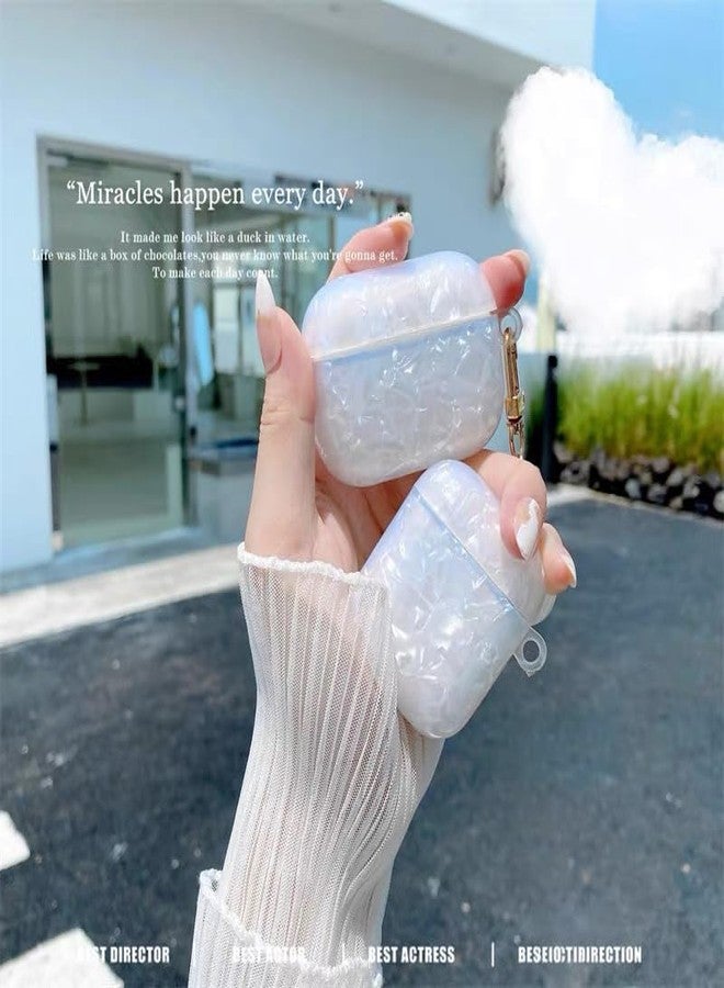 Olytop for Cute Glitter Airpods Pro 2nd/1st Generation Case with Cleaner Pen, Shell Pattern Airpods iPod Pro 2 Gen Cover Protective Skin Girl Women with Luxury Pearl Keychain 2023/2022/2019 - White - Image 4